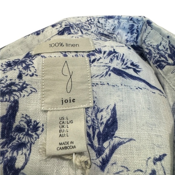 NWT Joie Blue & White Floral Sleeveless Hawaiian tropical print linen top Large - Picture 6 of 7